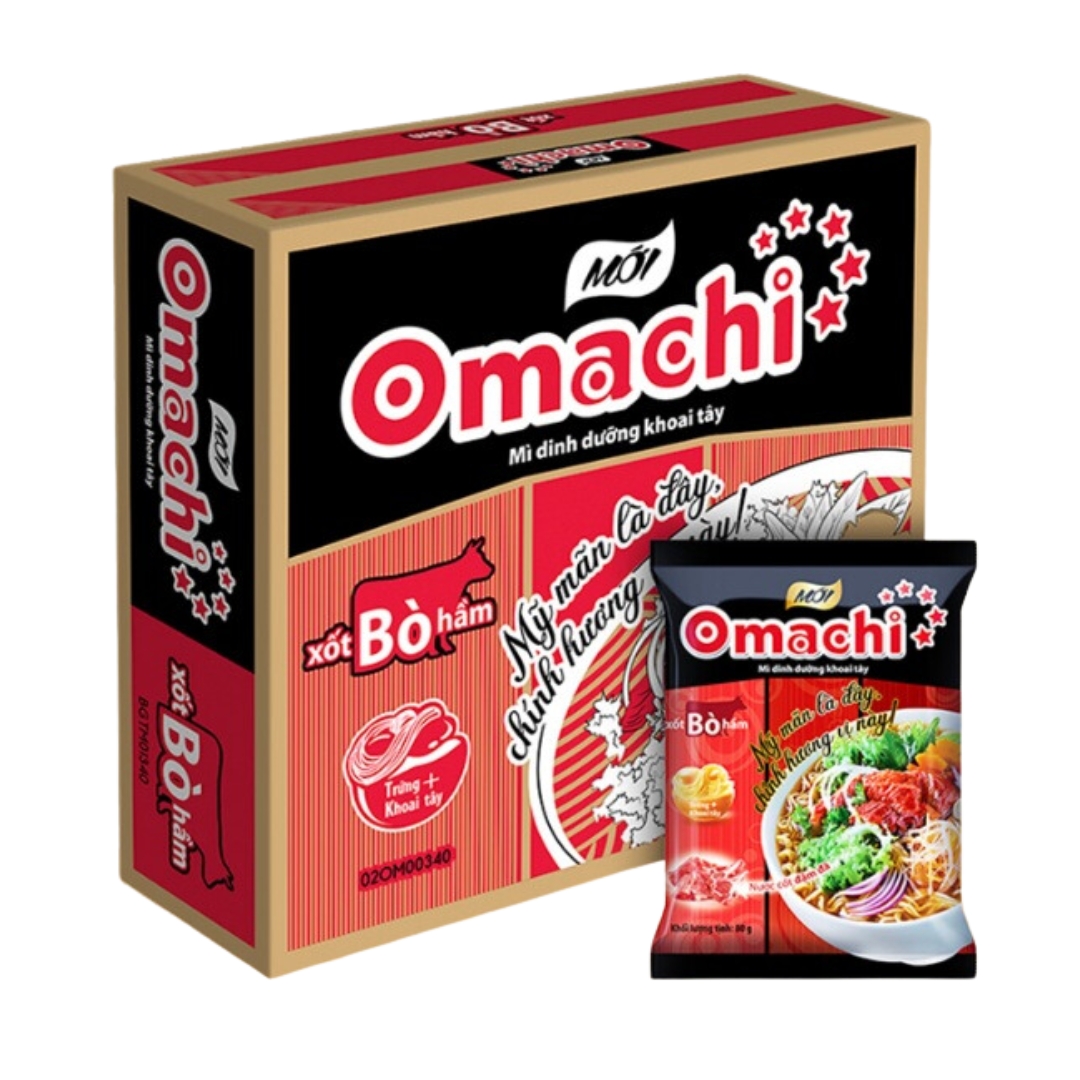 Mì Ăn Omachi Xốt Bò Hầm Thùng 32 Gói X 81G/Gói