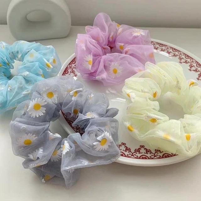CỘT TÓC  SCRUNCHIE  HOA CÚC KÈM TÚI - COMBO 3