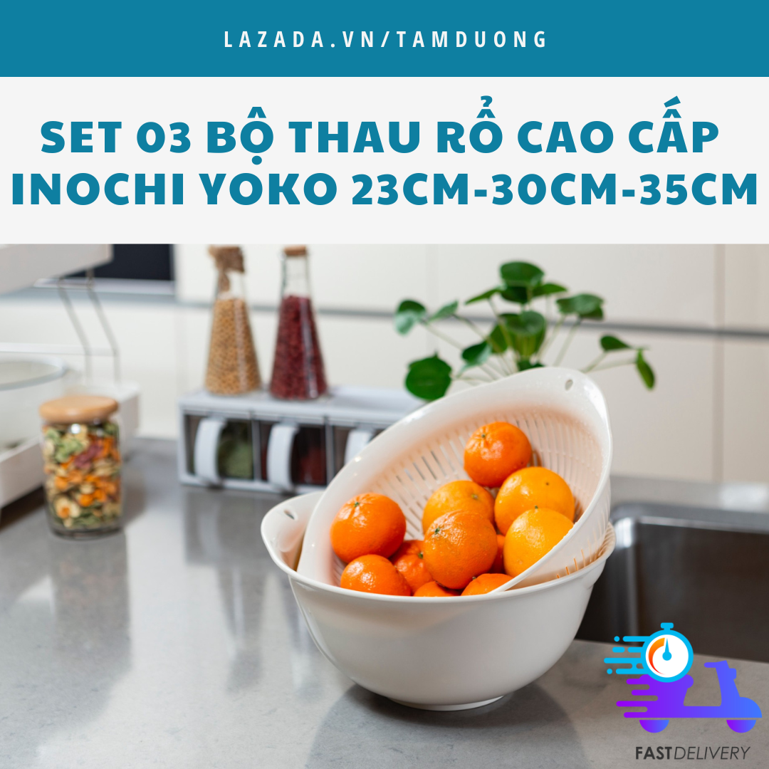 Set 03 Bộ thau rổ cao cấp Inochi 23cm-30cm-35cm (phong cách tiêu chuẩn Nhật) [HCM-Giao hoả tốc 2h]