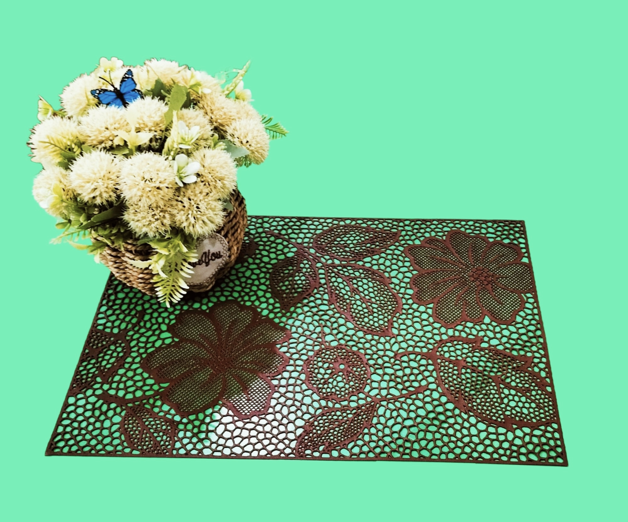 Khăn trải bàn (lót bàn ăn) FY 311 hoa văn nâu (45 x 30 cm)