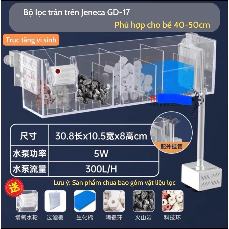 Bộ lọc tràn trên bể cá jeneca gd-15/ gd-16/ gd-17/ gd-18/ gd-19, lọc tràn trên tích hợp lọc thác đa chức năng