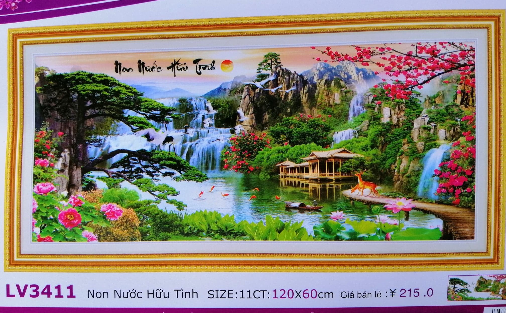 Tranh thêu chữ thập Non nước hữu tình LV3411 kích thước 120*60