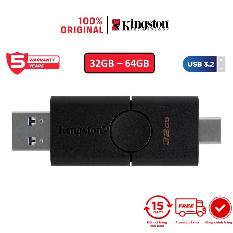 Bảng giá USB Kingston 3.2 Gen 1 32Gb DataTraveler Duo Cổng Type A và Type C DTDE32GB - Hàng chính hãng Phong Vũ