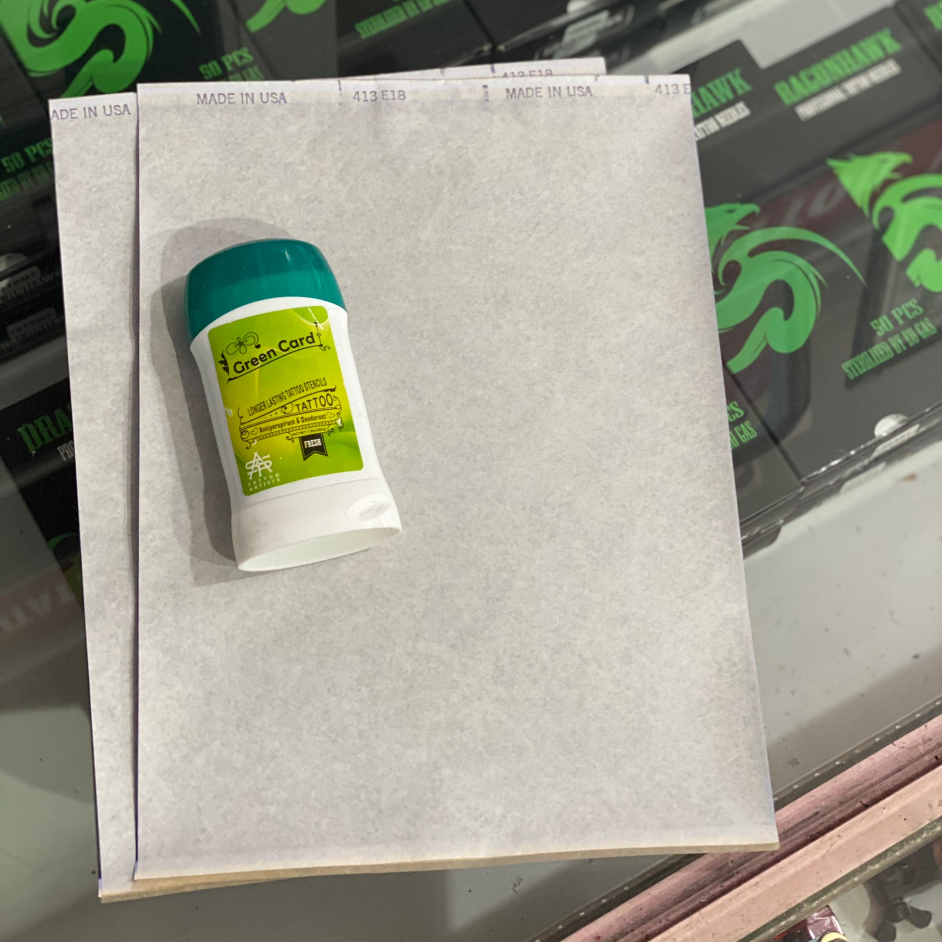 Set : Sáp scan hình Green Card 60g + 2 tờ giấy than 3 lớp loại tốt trong xăm hình