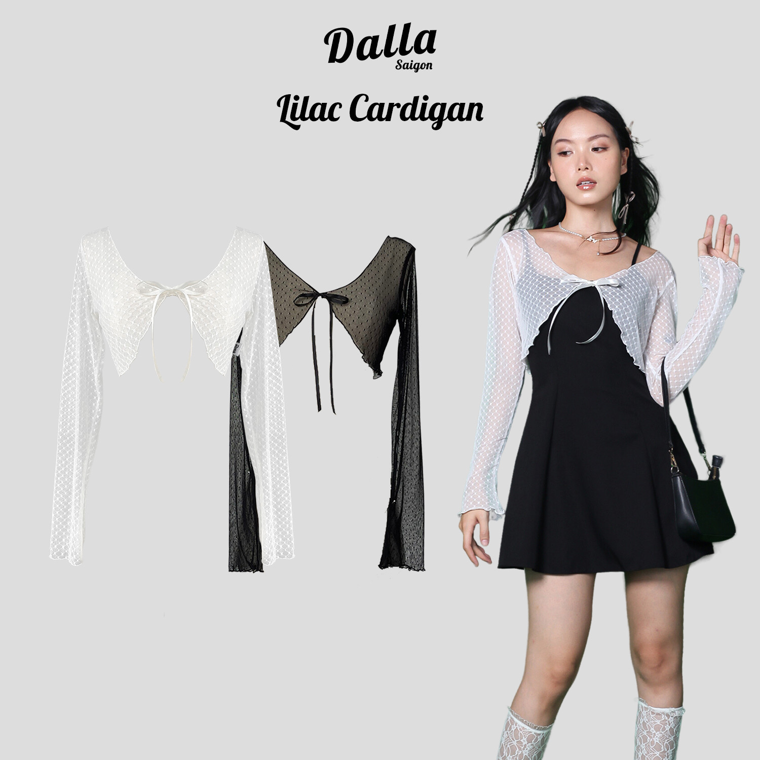 DALLA Áo ren trắng cột nơ/cuốn biên (CDG03)