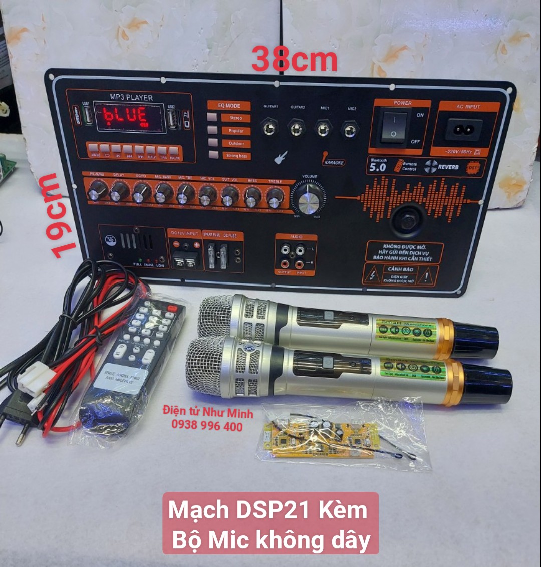 MẠCH LOA KÉO DSP21 DÙNG 4 TẤC đôi/đơn  - Kích thước mạch 19x38cm ( có lựa chọn Có Mic / Không mic )