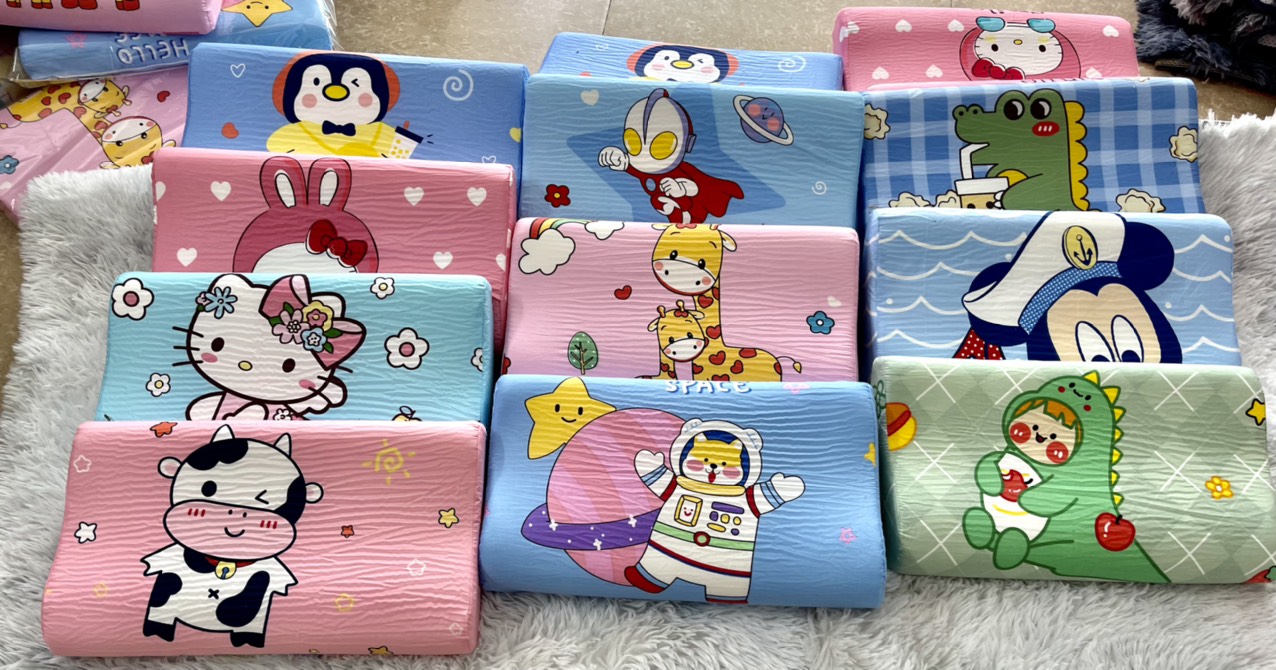 Gối cao su non 3D cho bé cao cấp vải cotton