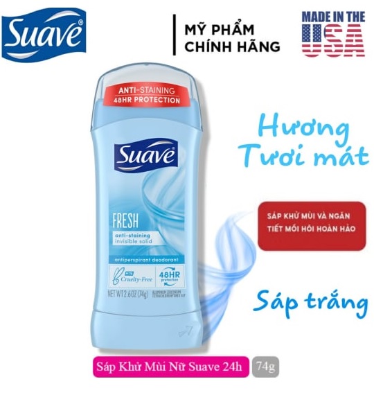 [USA] Lăn sáp khử mùi nữ Suave Fresh 74g - Mỹ