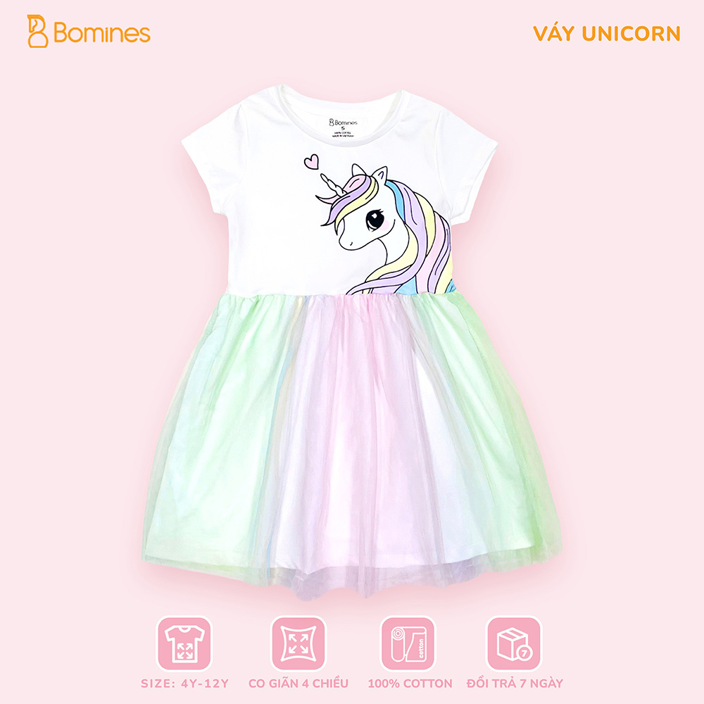 Váy cho bé gái Unicorn Bomines, Đầm dự tiệc phối lưới ngọt ngào ...