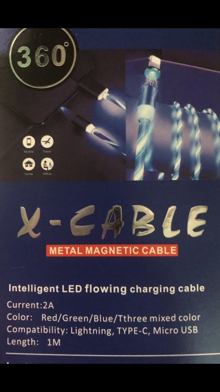Cáp hít từ có đèn led chạy 3 đầu micro USB, Lightning và Type C