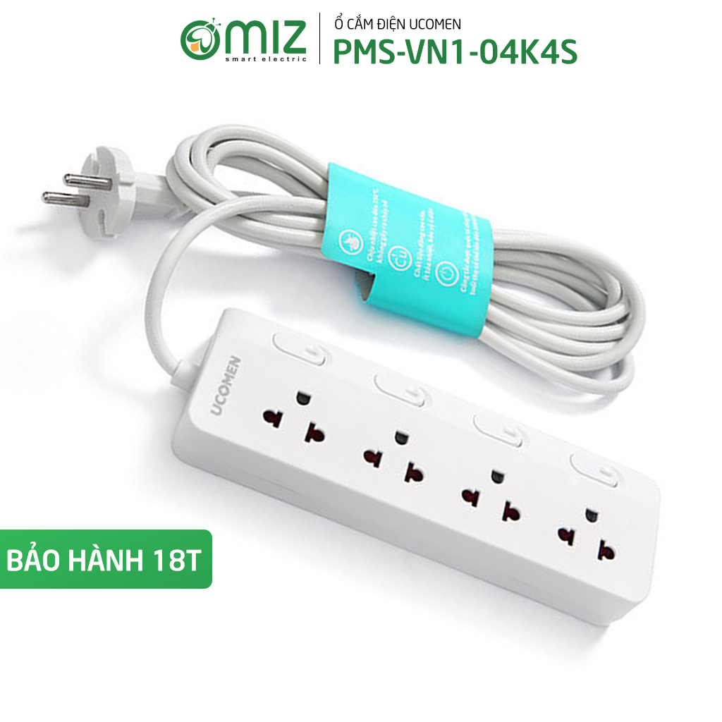 Ổ cắm điện thông minh - 04 công tắc độc lập - An toàn - Sang trọng - Cao cấp Ucomen PMS-VN1-04K4S
