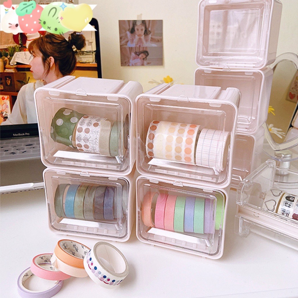 Hộp nhựa hồng đựng cuộn washi tiện lợi - bán lẻ 1 hộp