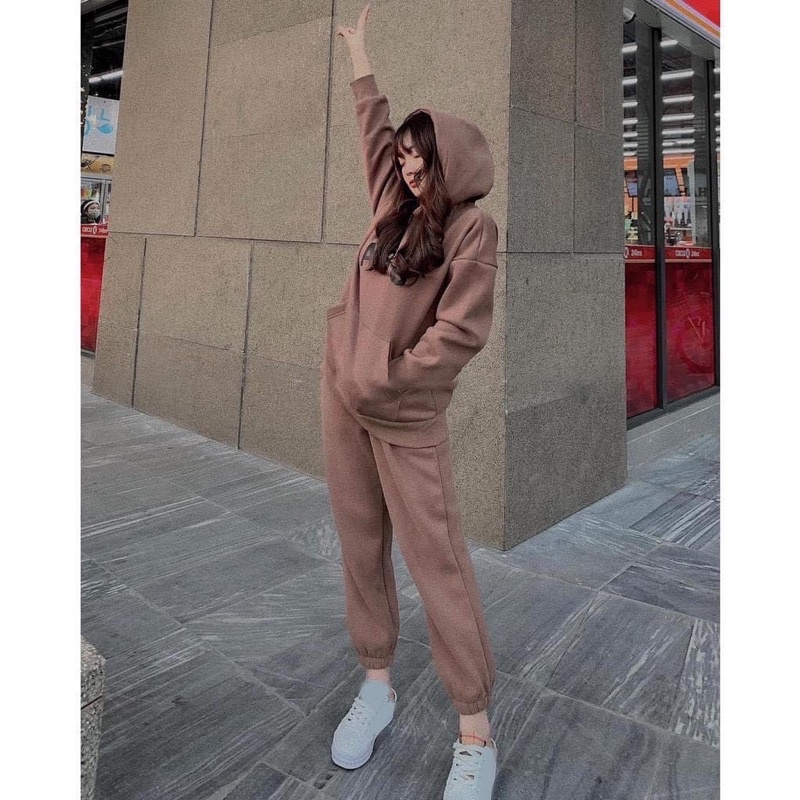 Bộ nỉ abc dáng thể thao cá tính chất dày đẹp, bộ nỉ nữ áo hoodie cá tính, bộ mặc nhà, bộ ngủ