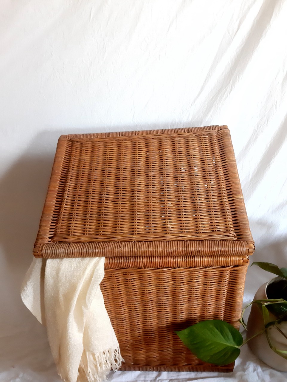 Sọt mây đựng đồ đa năng có nắp 40*28* H41 cm ( nắp thẳng)/ 40*30*H50/40cm ( nắp chéo) Phong Cách Vintage Boho/ Đựng đồ chơi/ Giặt là/ Chất Liệu Mây Cói Tre