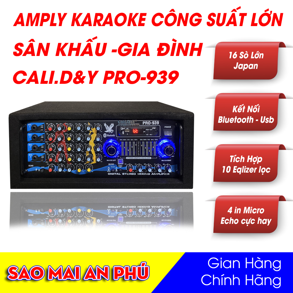 TOP - Amply 16 Sò  Japan Lớn Bluetooth Ampli Karaoke Amply 16 sò Japan lớn nghe nhạc gia đình Cali.D&Y PRO-939 - 10 cần EQ kết nối Usb Bluetooth
