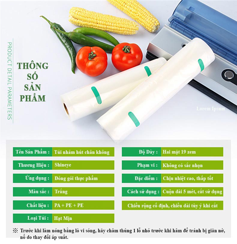 túi hút chân không 1 mặt nhám 17x500cm