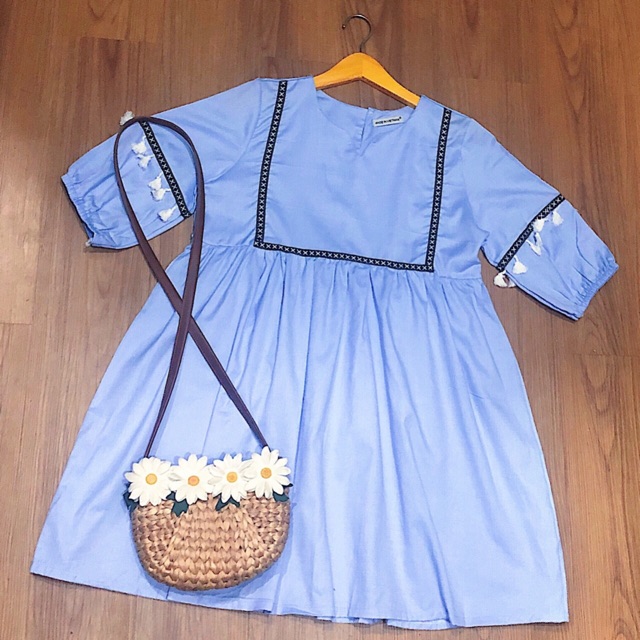 [HCM]Babydoll xanh thổ cẩm (kèm hình thật)