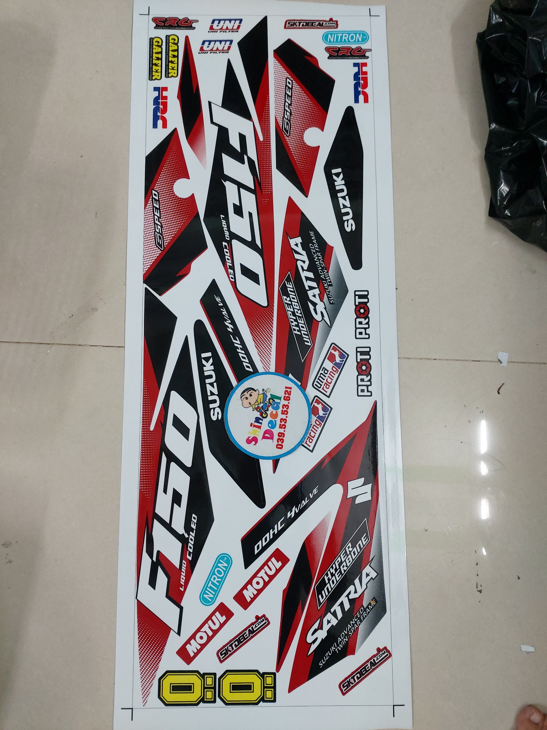 Tem xe satria suzuki f150 chấm tròn