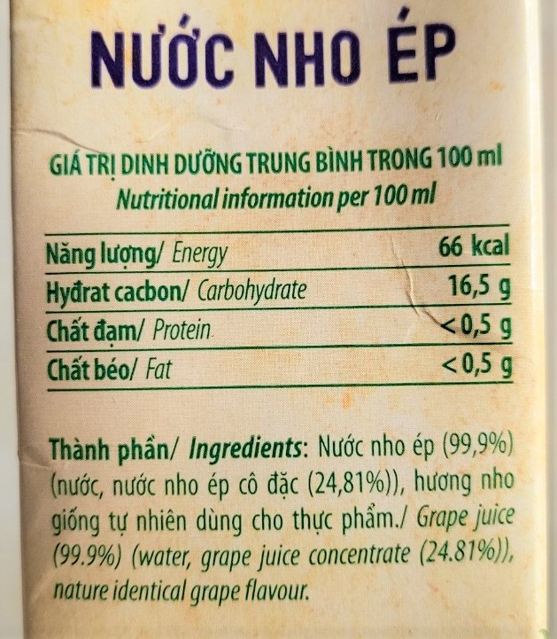 [Hộp 1 Lít] NƯỚC NHO ÉP VFRESH [VN] VINAMILK Grape Juice (halal)