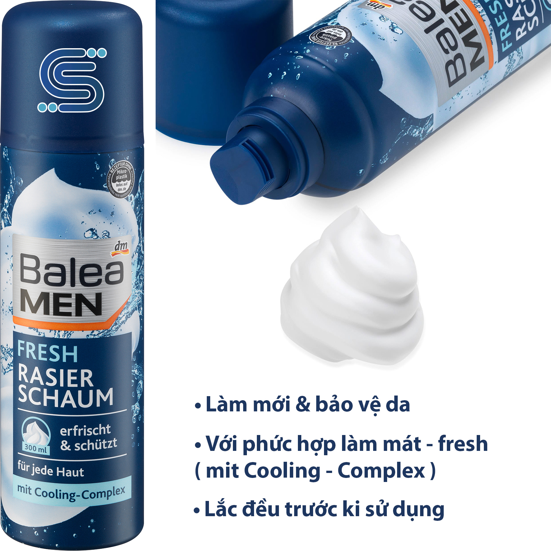 Bọt cạo râu 300ml, Kem gel 200ml BALEA MEN Đức với Nha đam, Cooling Complex