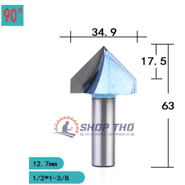 Mũi Phay 3D Tideway Đánh Góc Nhọn 90 độ