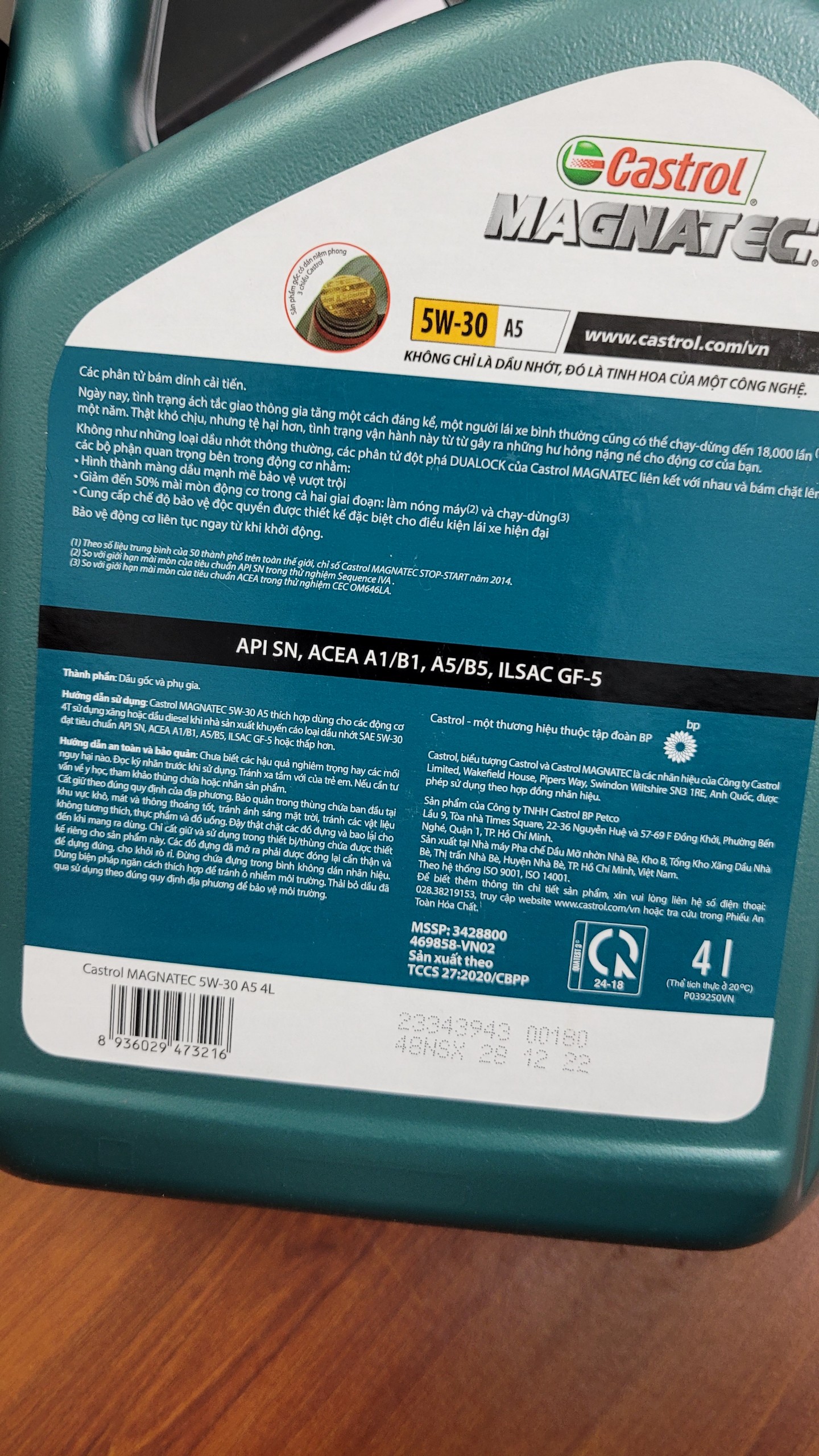 Dầu nhớt Castrol Magnatec 5W30 SN A5B5 4L CHÍNH HÃNG - MixASale