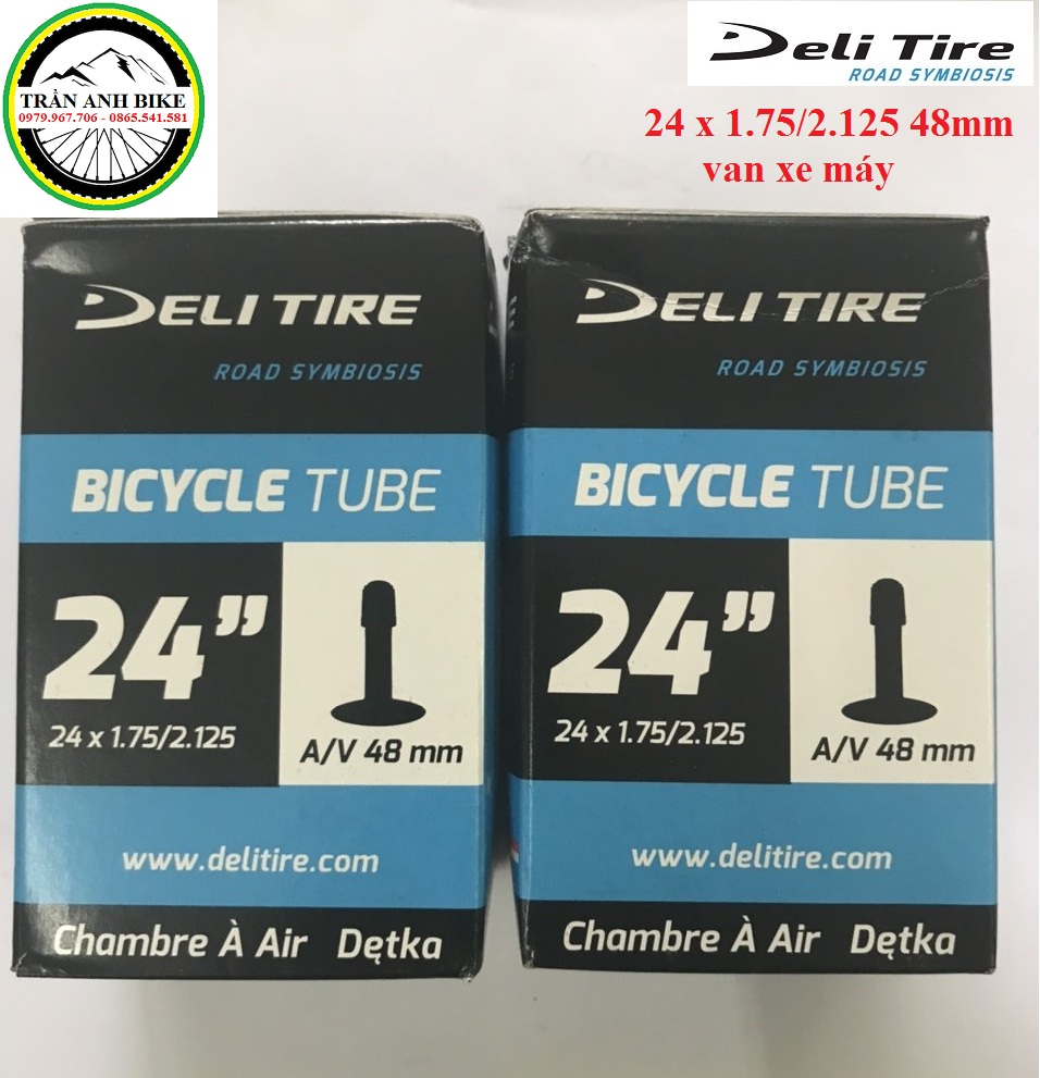 Cặp 2 cái ruột xe đạp deli tire 24x1.75-2.125 48mm van mỹ - van xe máy
