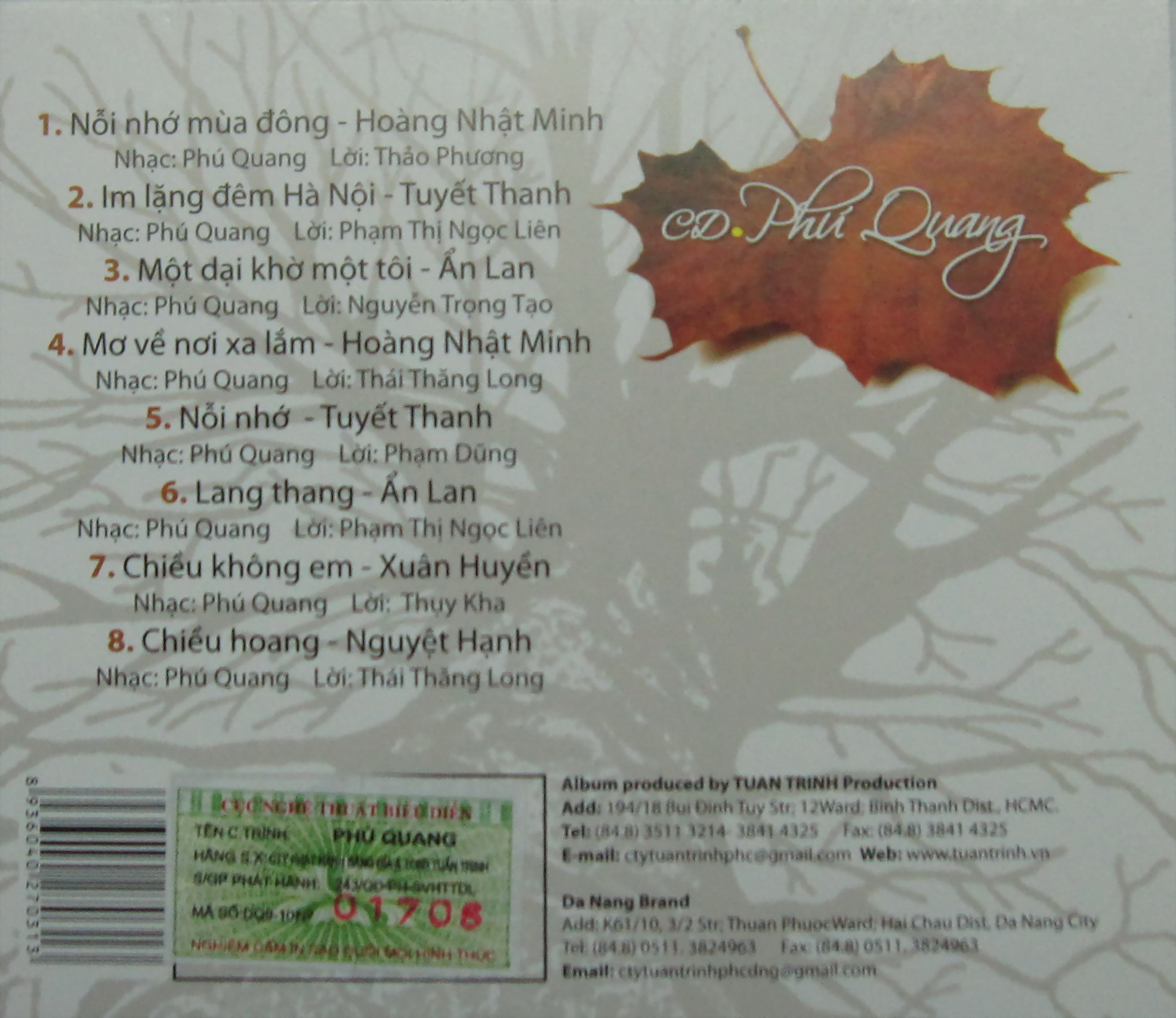 Bộ 6 đĩa CD nhạc tình khúc Phú Quang 1