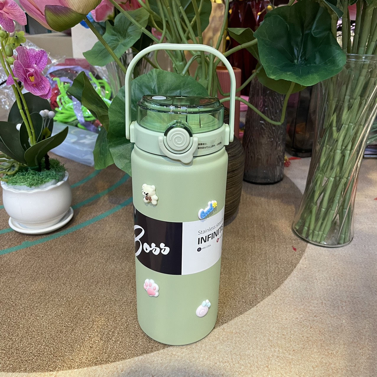 Bình giữ nhiệt inox 316 1200ml có quai xách,ống hút Tặng Sticker 2D, 3D, Tặng Túi đựng và cọ rửa ống hút