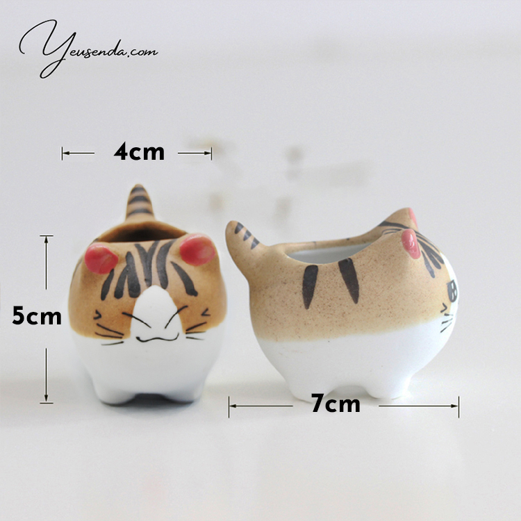 Chậu cây mini trồng Sen đá 5x7cm Mèo con đáng yêu (Gốm)