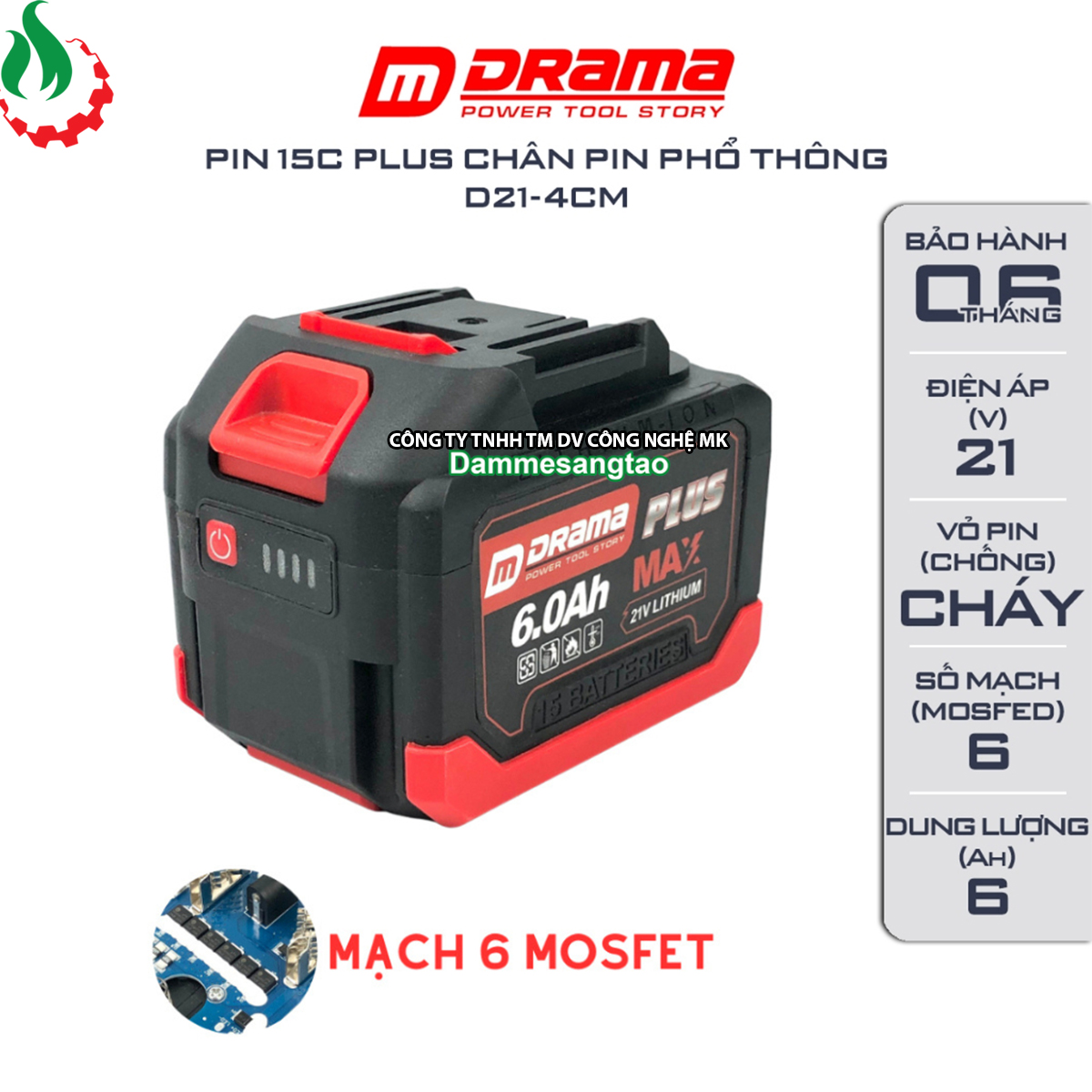 Pin drama plus 21v 6ah chân pin makita