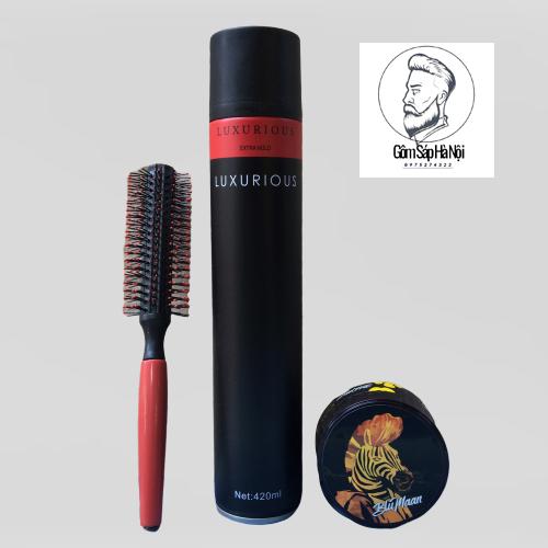 Combo Gôm Xịt Tóc Luxuryous + Sáp Vuốt Tóc Nam BluMaan Cavalier Heavy Clay + Lược