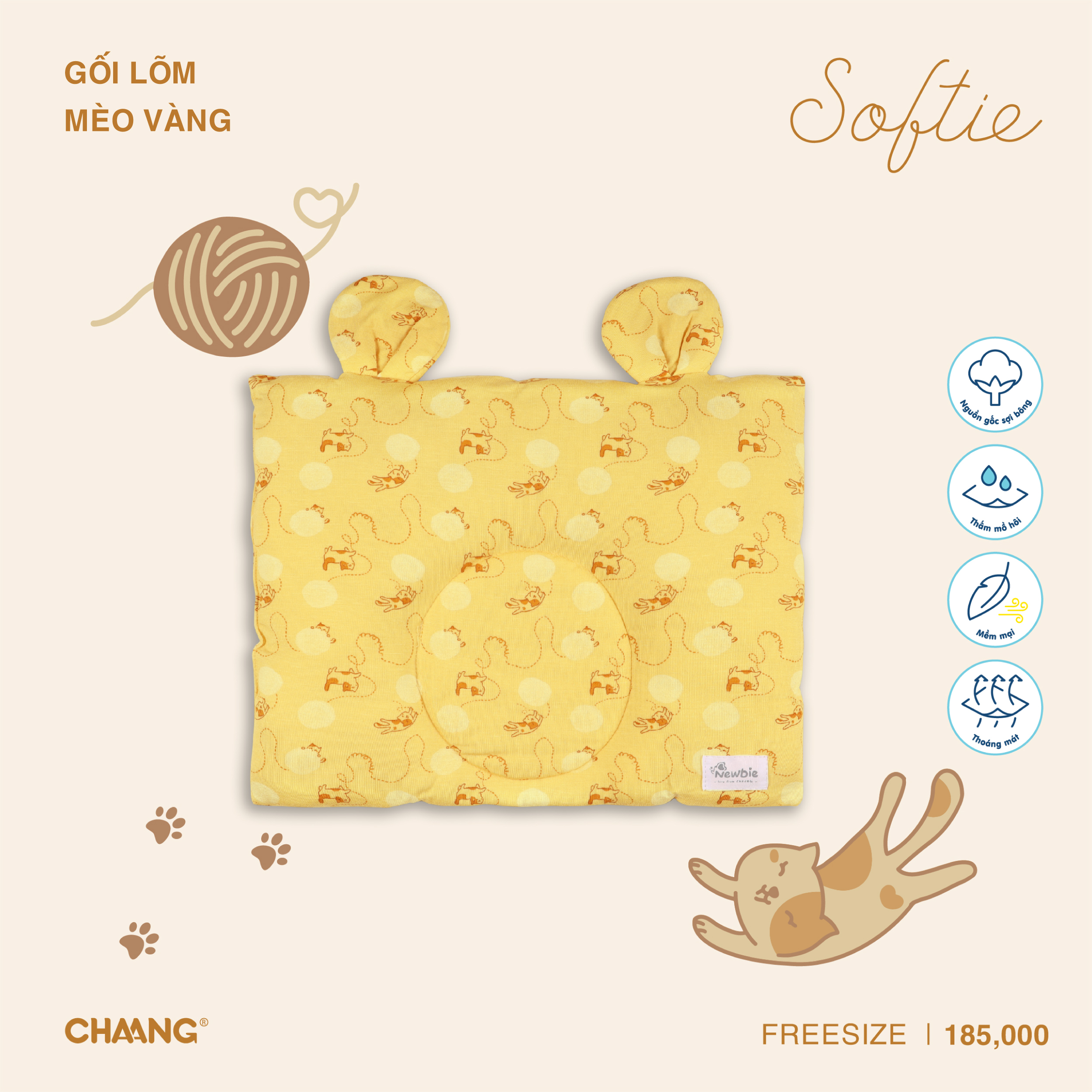 Gối lõm cho bé sơ sinh Mèo Chaang