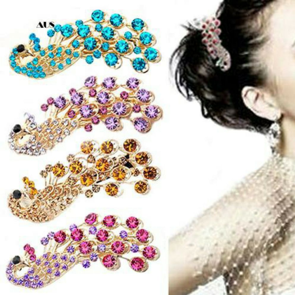 Kẹp tóc con công đính đá nhiều màu