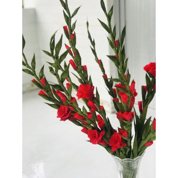 Hoa lay ơn handmade/hoa huệ đỏ chưng tết/ hoa lay ơn giấy nhún .