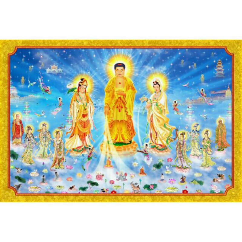 Tranh thêu chữ thập 3d thế giới tây phương tam phật a1192