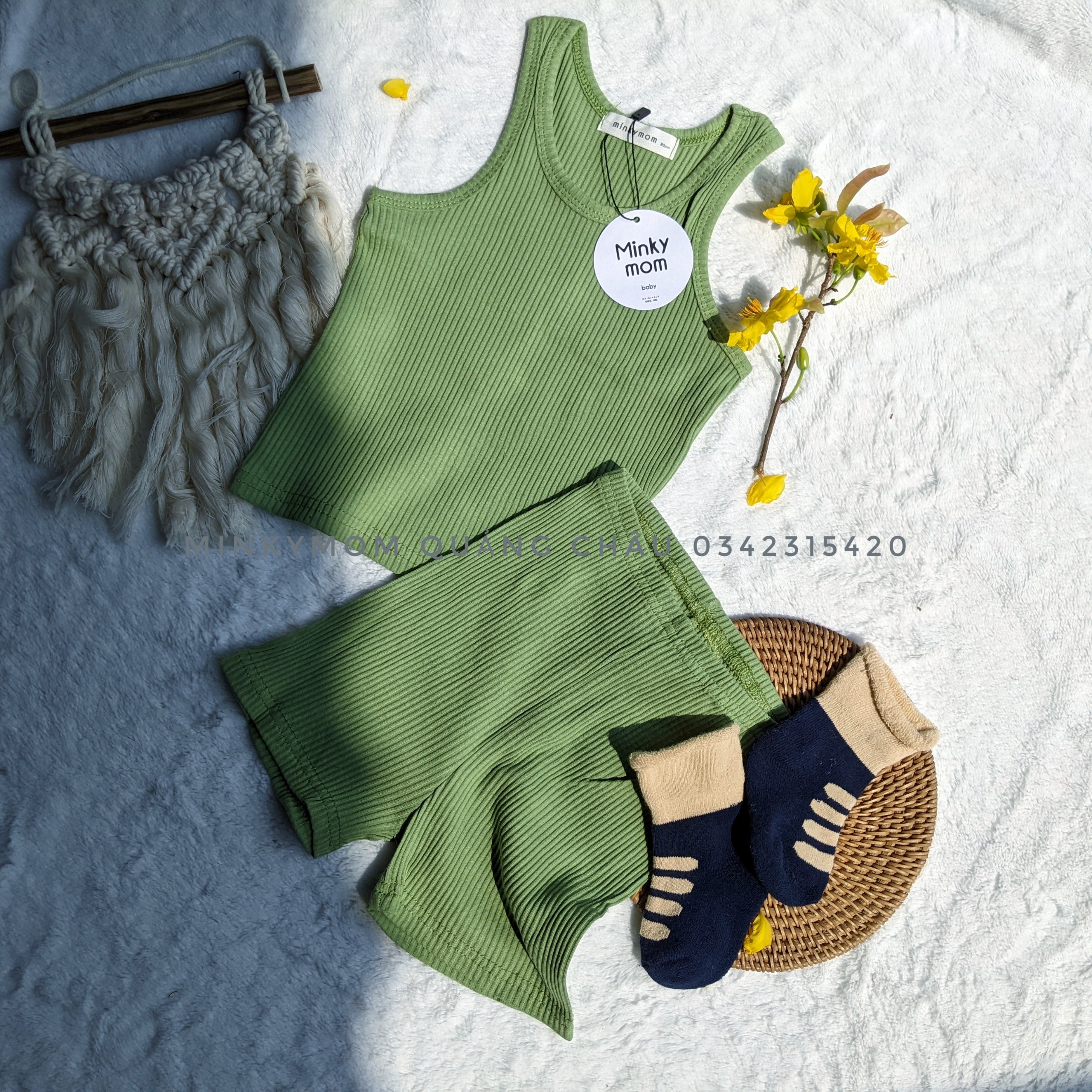 Bộ Ba Lỗ Thun Gân Minky Mom Quảng Châu