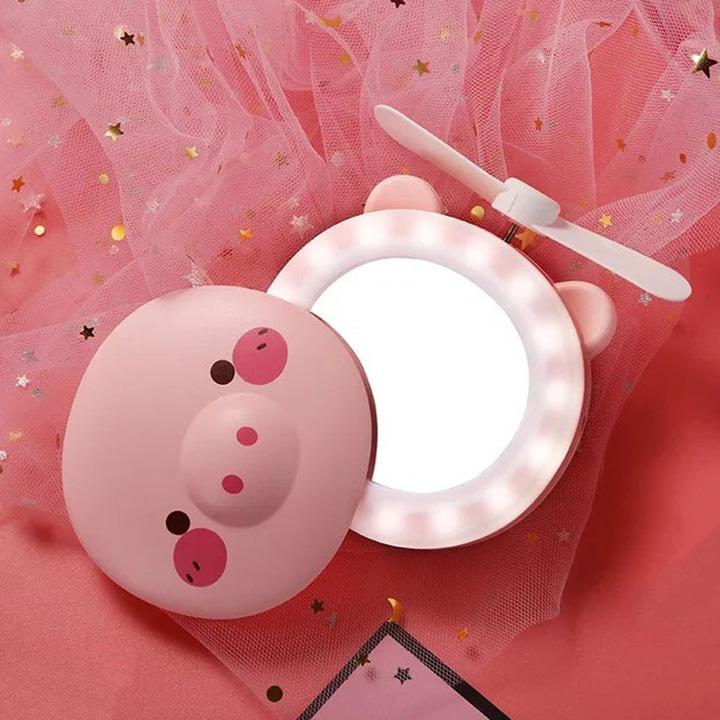 Gương mini cầm tay có đèn Led kèm quạt