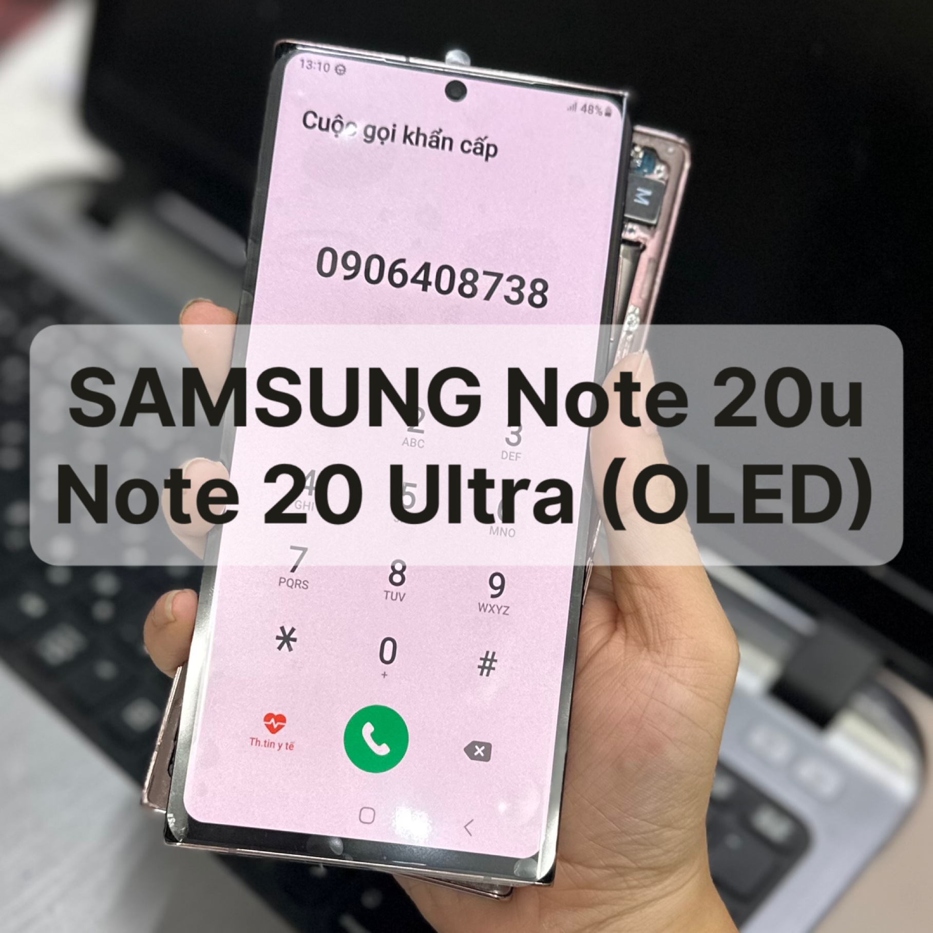 Samsung Note 20 Ultra (OLED) gold frame, black, white display