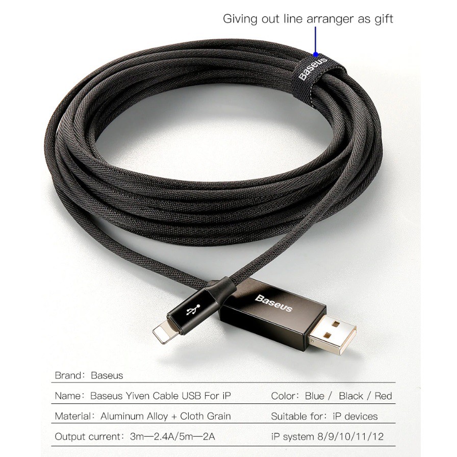 Cáp iPhone sạc nhanh lightning Baseus Artistic striped USB cable For iP 2A 5m CALYW-M01