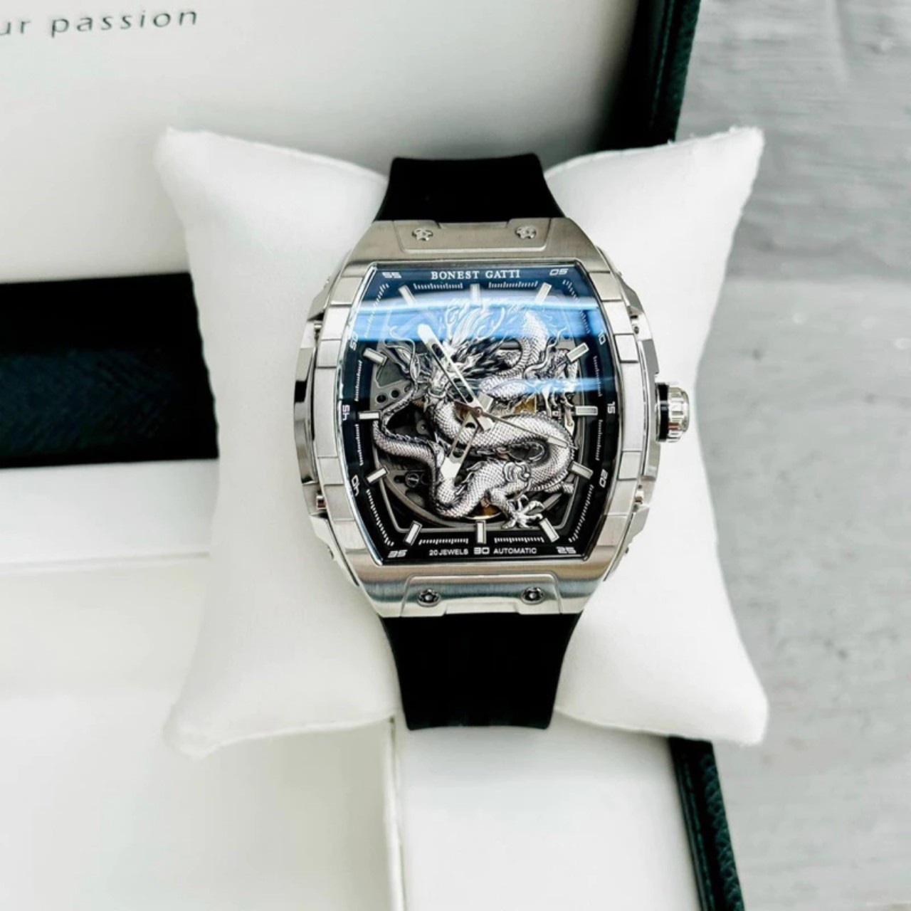 Bonest Gatti bg5606g luxury silicone strap waterproof mechanical watch men size 45mm fullbox