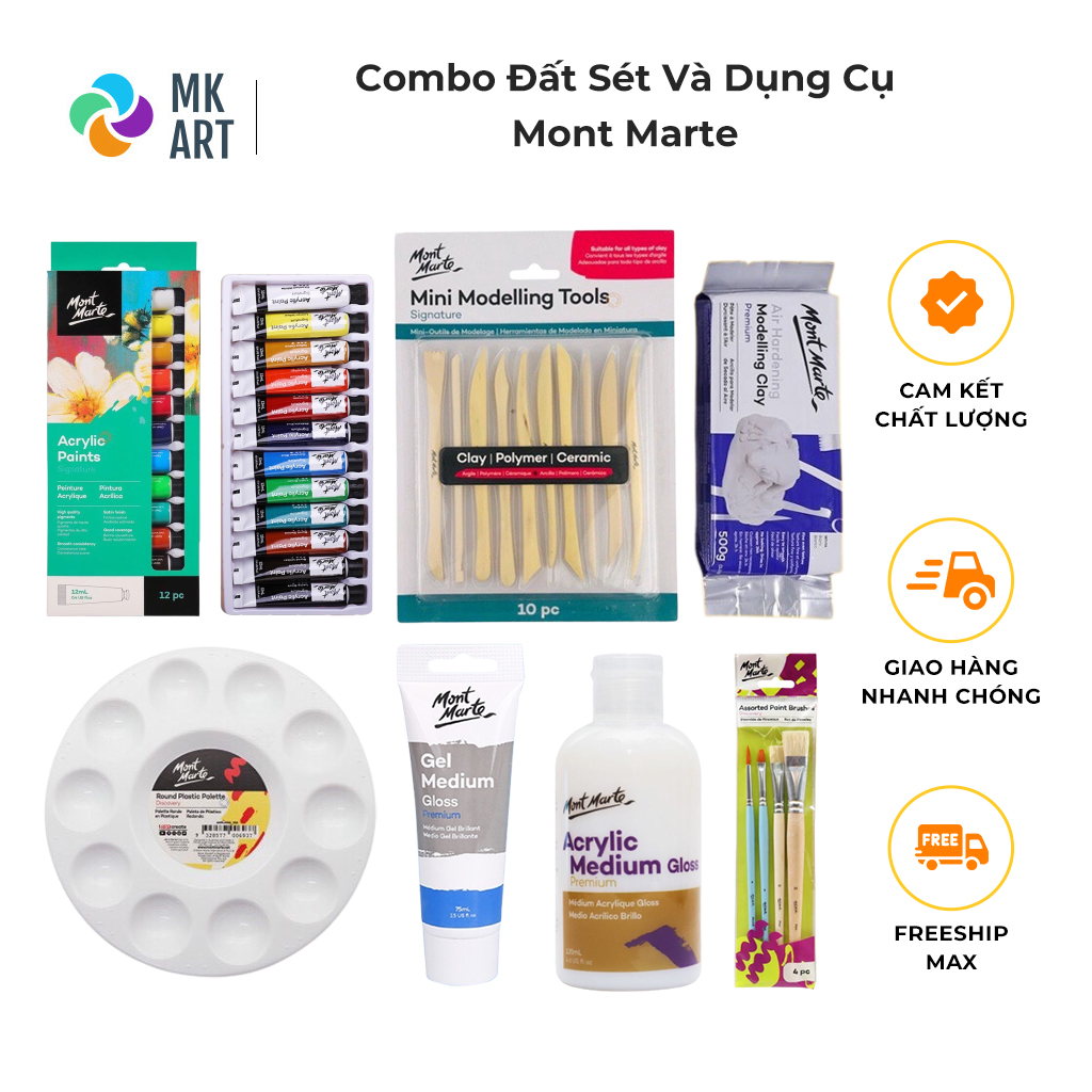 Combo Đất Sét Tự Khô Mont Marte và dụng cụ (Air Hardening Modelling Clay)