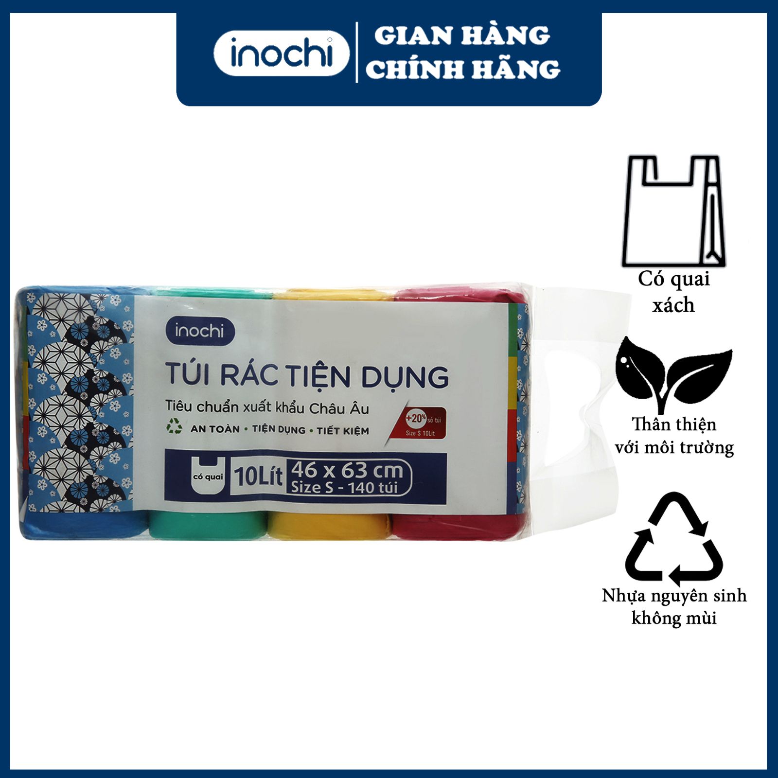 Túi ráctự huỷ - túi đựng rác sinh học - túi gói hàng - túi rác đen - túi rác cuộn - túi rác màu - túi rác bảo vệ môi trường - inochi - túi rác có quai - tiện dụng -dạng cuộn màu đen -dài hơn 20% so với sản phẩm cùng size