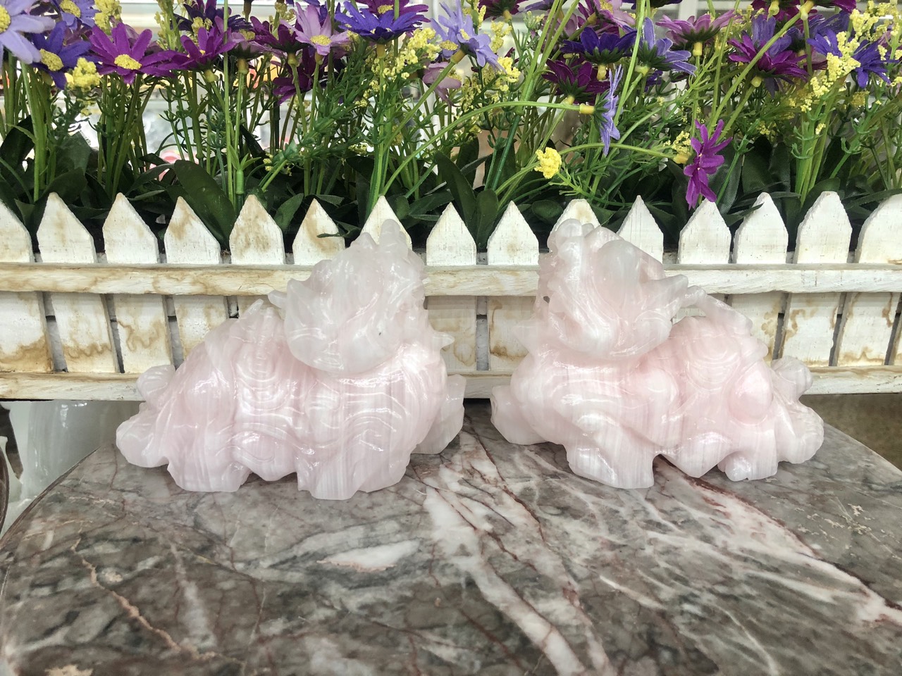 Cặp tỳ hưu đá thạch anh hồng - Dài 12 cm