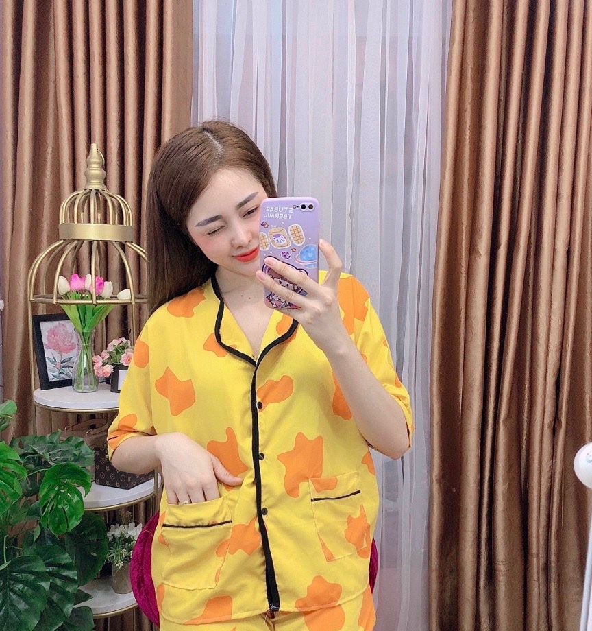 Đồ Bộ Pijama Tay Ngắn Quần Dài Phối Viền Vải Kate Lụa Mềm Mịn Freesize Dưới 60kg