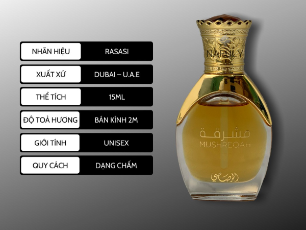 [HCM]TINH DẦU NƯỚC HOA DUBAI MUSHREQAH 15ML