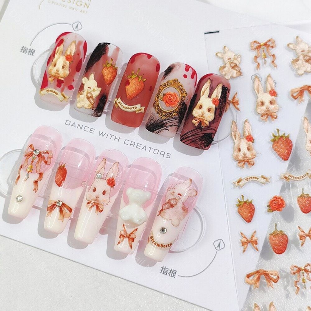 Sticker dán móng nail lụa hoạt hình 5D
