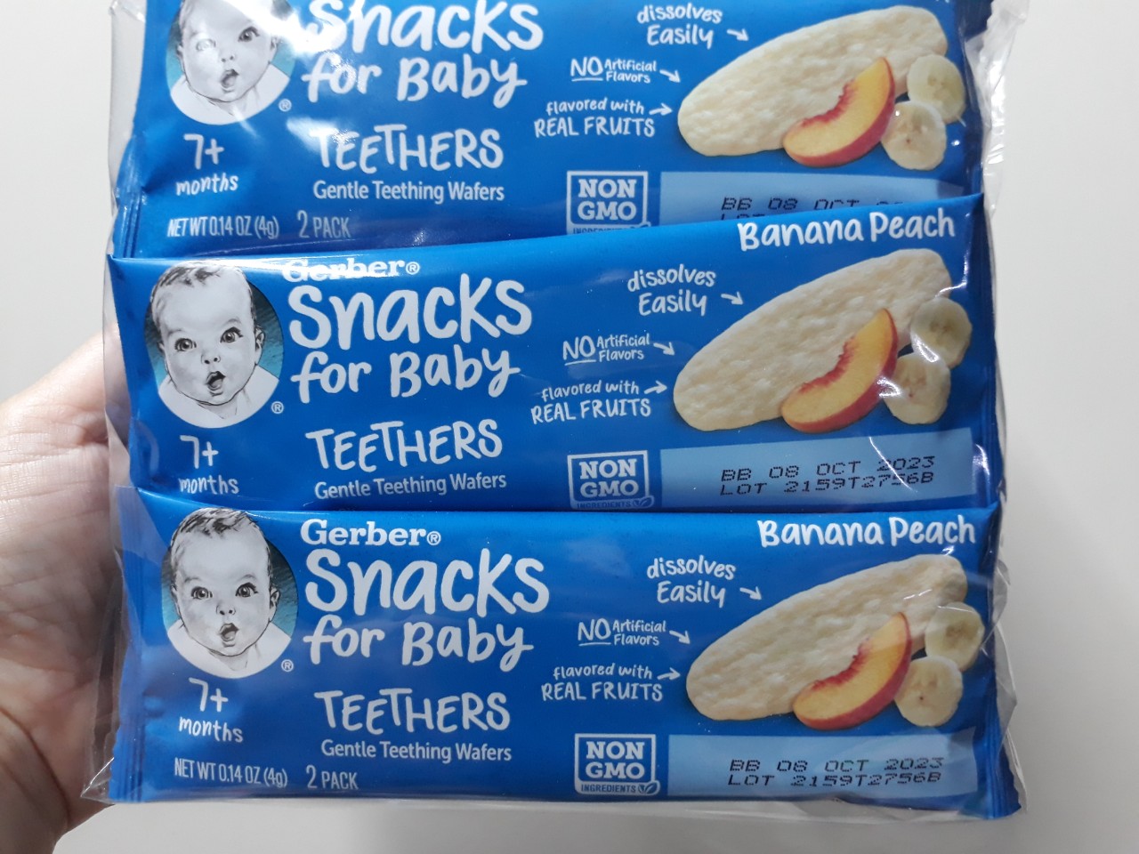 r(Date 20/10/2024 - Nhập Mỹ) Bánh gạo xốp ăn dặm Gerber Teethers cho bé từ 7 tháng