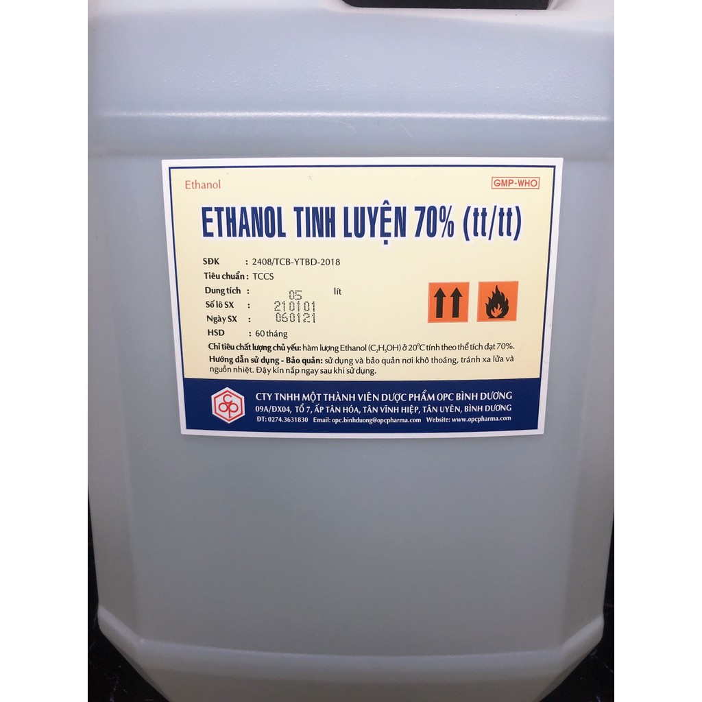🌟 CỒN SÁT KHUẨN 70 ĐỘ ETHANOL 70% CAN 5 LÍT, CTY DƯỢC OPC (RỬA TAY KHÔ)
