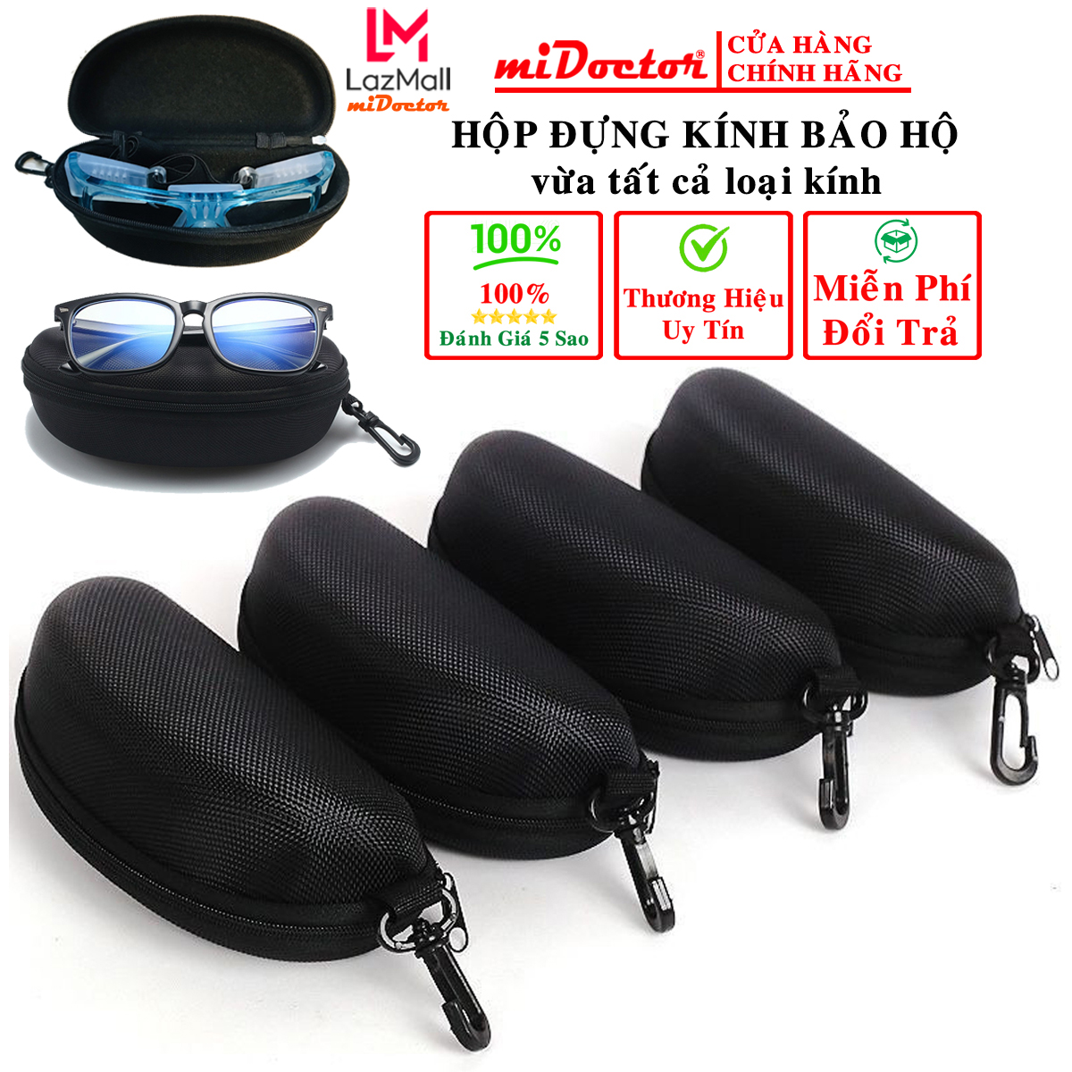 Hộp đựng kính chơi thể thao - bao vải dây kéo đựng mắt kính có móc treo để vừa kính bảo hộ size lớn nhất chính hãng midoctor